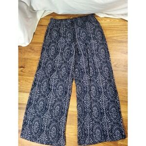 Studio West Wide Leg Pants Women M Blue Boho Gauze Cropped Lagenlook